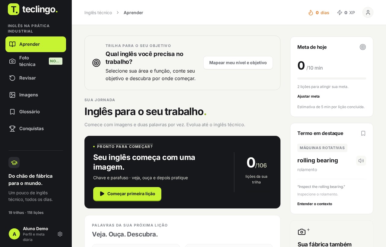 Tela real da trilha do Teclingo com unidades por área técnica